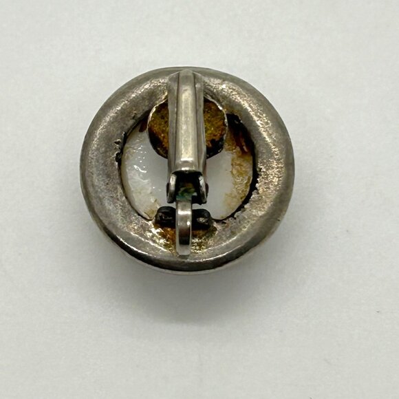 Vintage Hand Painted Porcelain Clip-On Earrings Floral Motif 3/4" Silver-tone - Picture 8 of 10